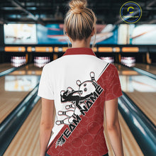 Load image into Gallery viewer, Cusom Red Strike Bowling Team Polo Shirts For Women, Bowling League Shirt Bowlers Outfit IPHW9259