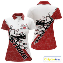 Load image into Gallery viewer, Cusom Red Strike Bowling Team Polo Shirts For Women, Bowling League Shirt Bowlers Outfit IPHW9259