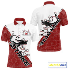 Load image into Gallery viewer, Cusom Red Strike Bowling Team Polo Shirts For Men, Bowling League Shirt Bowlers Outfit IPHW9259