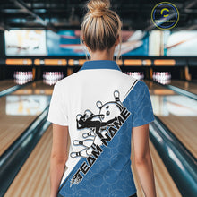 Load image into Gallery viewer, Cusom Blue Strike Bowling Team Polo Shirts For Women, Bowling League Shirt Bowlers Outfit IPHW9260