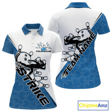 Load image into Gallery viewer, Cusom Blue Strike Bowling Team Polo Shirts For Women, Bowling League Shirt Bowlers Outfit IPHW9260