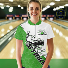 Load image into Gallery viewer, Cusom Green Strike Bowling Team Women Quarter-Zip Shirt, Bowling League Bowler Outfit IPHW9261