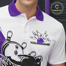 Load image into Gallery viewer, Cusom Purple Strike Bowling Team Polo Shirts For Men, Bowling League Shirt Bowlers Outfit IPHW9262