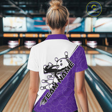 Load image into Gallery viewer, Cusom Purple Strike Bowling Team Women Polo Shirts, Bowling League Shirt Bowlers Outfit IPHW9262