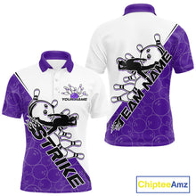 Load image into Gallery viewer, Cusom Purple Strike Bowling Team Polo Shirts For Men, Bowling League Shirt Bowlers Outfit IPHW9262