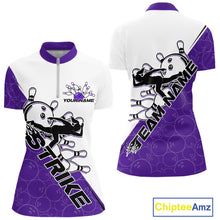 Load image into Gallery viewer, Cusom Purple Strike Bowling Team Women Quarter-Zip Shirt, Bowling League Bowler Outfit IPHW9262