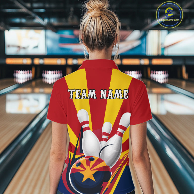 Custom Arizona Flag Bowling Quarter-Zip Shirts For Women, Bowling Tournament Shirt IPHW9264