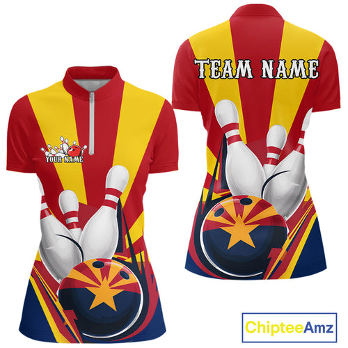 Custom Arizona Flag Bowling Quarter-Zip Shirts For Women, Bowling Tournament Shirt IPHW9264
