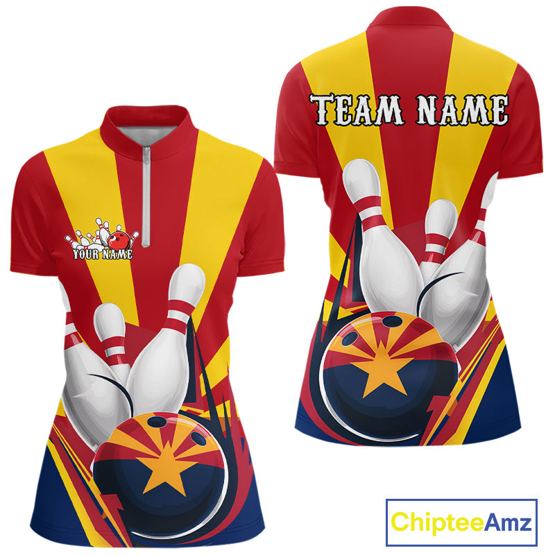 Custom Arizona Flag Bowling Quarter-Zip Shirts For Women, Bowling Tournament Shirt IPHW9264