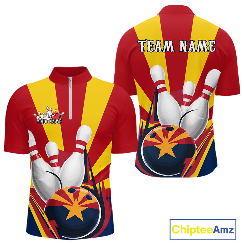 Custom Arizona Flag Bowling Quarter-Zip Shirts For Men, Bowling Tournament Shirt IPHW9264