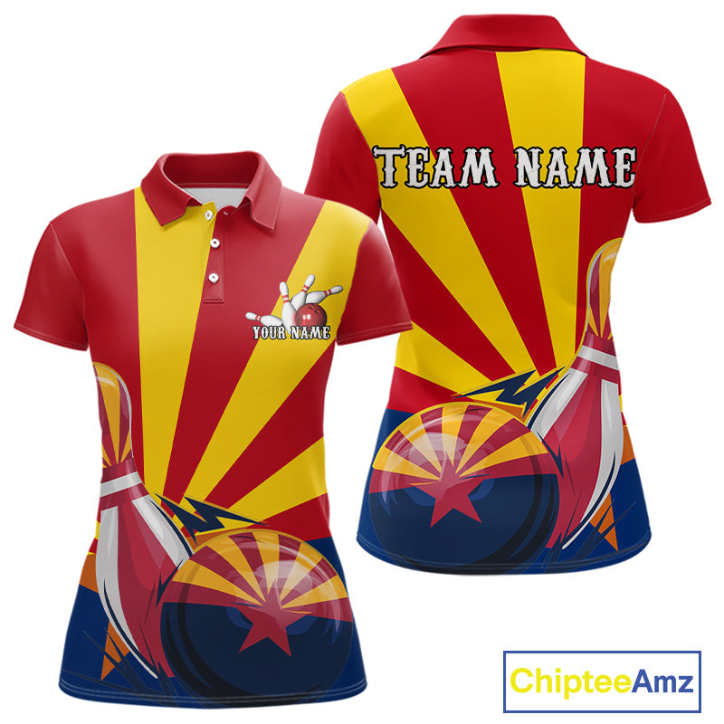 Custom Arizona Flag Bowling Team Polo Shirts For Women, Bowling Tournament Shirt IPHW9265