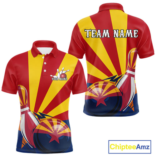 Custom Arizona Flag Bowling Team Polo Shirts For Men, Bowling Tournament Shirt IPHW9265