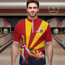 Load image into Gallery viewer, Custom Arizona Flag Bowling Team Quarter-Zip Shirts For Men, Bowling Tournament Shirt IPHW9265