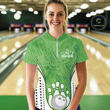 Load image into Gallery viewer, Custom Green Camo Bowling Team Women Quarter-Zip Shirts, Bowling Jerseys Bowler Outfit IPHW9597