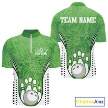 Load image into Gallery viewer, Custom Green Camo Bowling Team Quarter-Zip Shirts For Men, Bowling Jerseys Bowler Outfit IPHW9597