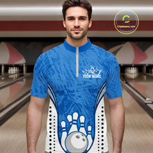 Load image into Gallery viewer, Custom Blue Camo Bowling Team Quarter-Zip Shirts For Men, Bowling Jerseys Bowler Outfit IPHW9598