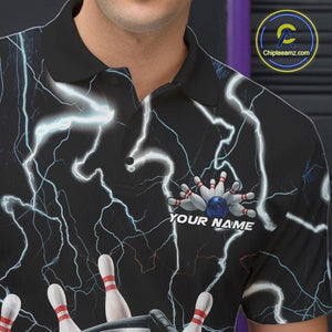 Custom Blue Thunder Lightning Grim Reaper Bowling Men Polo Shirt, Halloween Bowling Outfit IPHW9796