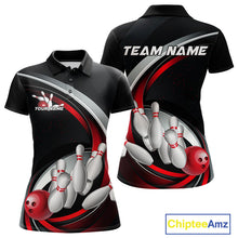 Load image into Gallery viewer, Custom Black And Red Bowling Team Jerseys, Bowler Uniform Bowling Polo Shirts For Women IPHW9276
