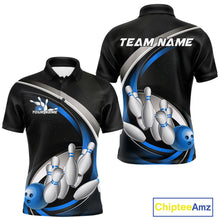 Load image into Gallery viewer, Custom Black Blue Bowling Team Jerseys, Bowler Uniform Bowling Polo Shirts For Men IPHW9277