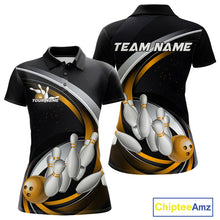 Load image into Gallery viewer, Custom Black Yellow Bowling Team Jerseys, Bowler Uniform Bowling Polo Shirts For Women IPHW9278