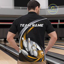 Load image into Gallery viewer, Custom Black Yellow Bowling Team Jerseys, Bowler Uniform Bowling Quarter-Zip Shirts For Men IPHW9278