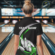 Load image into Gallery viewer, Custom Black Green Bowling Team Jerseys, Bowler Uniform Bowling Polo Shirts For Women IPHW9279
