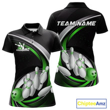 Load image into Gallery viewer, Custom Black Green Bowling Team Jerseys, Bowler Uniform Bowling Polo Shirts For Women IPHW9279