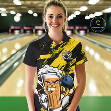 Load image into Gallery viewer, Custom Grunge Yellow Funny Bowling And Beer Polo Shirts For Women, Bowling Team Uniform IPHW9607