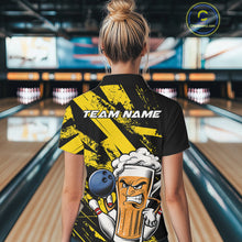 Load image into Gallery viewer, Custom Grunge Yellow Funny Bowling And Beer Polo Shirts For Women, Bowling Team Uniform IPHW9607