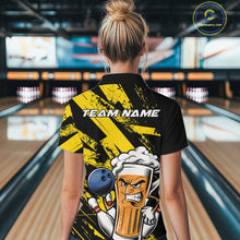 Load image into Gallery viewer, Custom Grunge Yellow Funny Bowling And Beer Women Quarter-Zip Shirt, Bowling Team Uniform IPHW9607