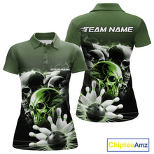 Load image into Gallery viewer, Custom Green Smoke Skull Bowling Polo Shirts For Women, Ghostly Halloween Bowling Outfit IPHW9522