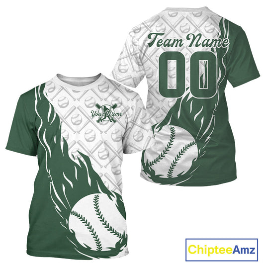 Custom Green Flame Baseball Team T-Shirts For Men, Baseball Lovers Team Uniform IPHW9593