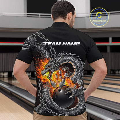 Custom Metal Chain Flame Dragon Bowling Quarter-Zip Shirts For Men, Bowlin Team Shirt IPHW9097