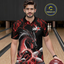Load image into Gallery viewer, Custom Black And Red Fire Flame Dragon Bowling Polo Shirt For Men, Dragon Bowling Jersey IPHW9821
