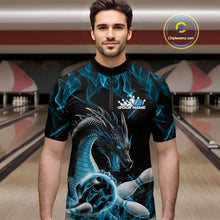 Load image into Gallery viewer, Custom Black And Blue Fire Flame Dragon Bowling Quarter-Zip Shirt For Men, Dragon Bowling Jersey IPHW9822