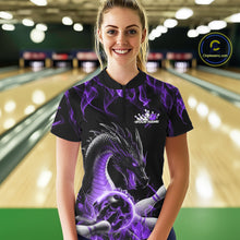 Load image into Gallery viewer, Custom Black And Purple Fire Flame Dragon Bowling Women Quarter-Zip Team Shirt IPHW9823