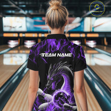 Load image into Gallery viewer, Custom Black And Purple Fire Flame Dragon Bowling Women Quarter-Zip Team Shirt IPHW9823
