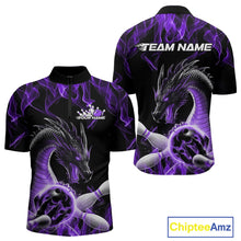 Load image into Gallery viewer, Custom Black And Purple Fire Flame Dragon Bowling Men Quarter-Zip Shirt, Dragon Bowling Jersey IPHW9823