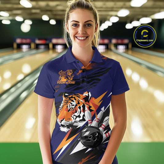 Custom Tiger Bowling Jerseys, Tiger Bowling Polo Team Shirts For Women IPHW9490
