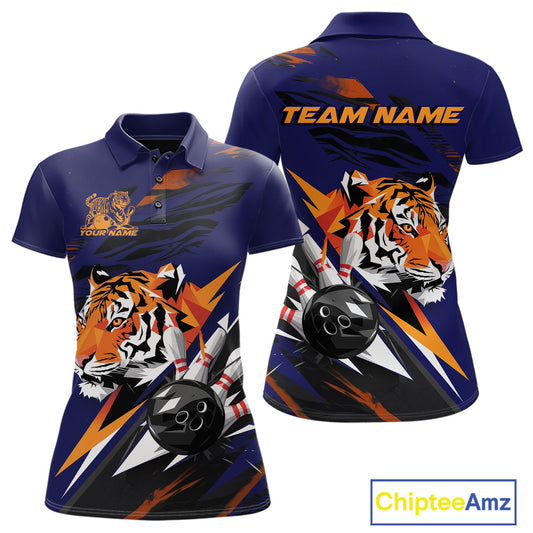 Custom Tiger Bowling Jerseys, Tiger Bowling Polo Team Shirts For Women IPHW9490