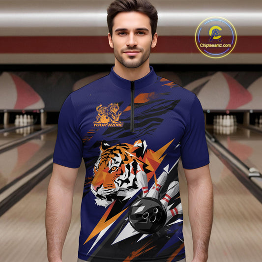 Custom Tiger Bowling Jerseys, Tiger Bowling Quarter-Zip Team Shirts For Men IPHW9490