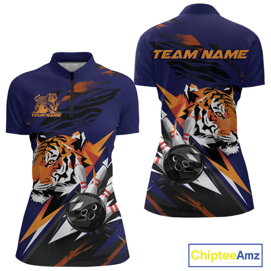 Custom Tiger Bowling Jerseys, Tiger Bowling Quarter-Zip Team Shirts For Women IPHW9490