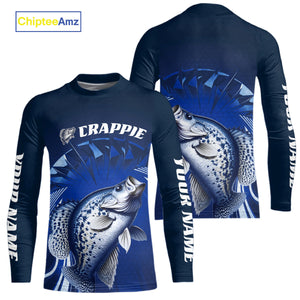 Custom Crappie Fishing Blue Kid Long Sleeve Tournament Fishing Shirts, Crappie Fishing Jerseys IPHW9180