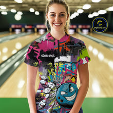Load image into Gallery viewer, Custom Funny Graffity Colorful Bowling Women Quarter-Zip Shirts, Bowling Tournament Shirt IPHW9382