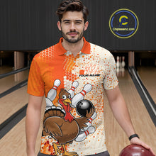 Load image into Gallery viewer, Custom Funny Orange Thanksgiving Turkey Bowling Team Men Polo Shirts, Bowling Jerseys IPHW9767