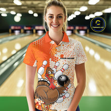 Load image into Gallery viewer, Custom Funny Orange Thanksgiving Turkey Bowling Team Women Polo Shirts, Bowling Jerseys IPHW9767