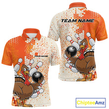 Load image into Gallery viewer, Custom Funny Orange Thanksgiving Turkey Bowling Team Men Polo Shirts, Bowling Jerseys IPHW9767