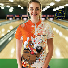Load image into Gallery viewer, Custom Funny Orange Thanksgiving Turkey Bowling Women Quarter-Zip Shirts, Bowling Jersey IPHW9767