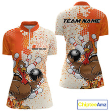 Load image into Gallery viewer, Custom Funny Orange Thanksgiving Turkey Bowling Women Quarter-Zip Shirts, Bowling Jersey IPHW9767
