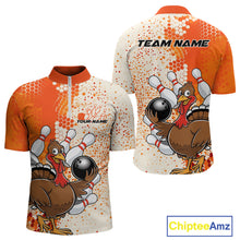 Load image into Gallery viewer, Custom Funny Orange Thanksgiving Turkey Bowling Team Men Quarter-Zip Shirts, Bowling Jerseys IPHW9767